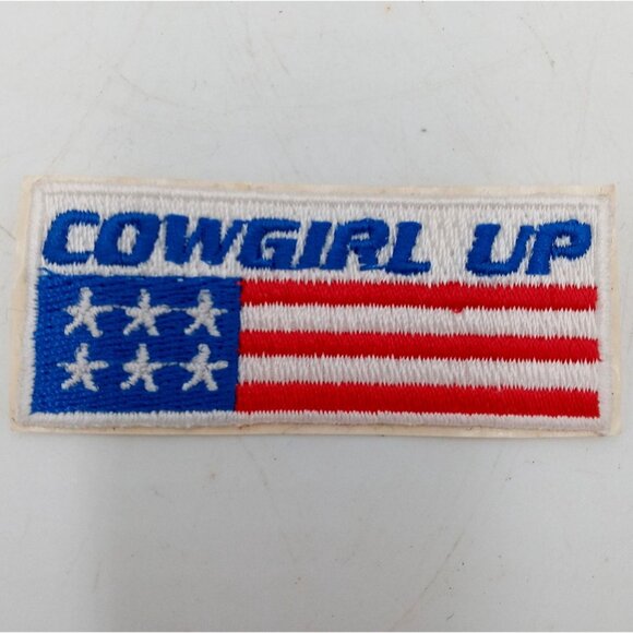 Cowgirl Up Embroidered Patch Red White Blue Rodeo Stars Stripes USA Flag Ladies - Picture 6 of 8
